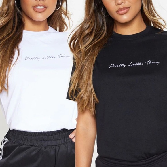 PrettyLittleThing Tops - 2 pack white & black PLT t-shirts